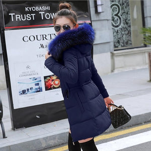 Ladies Winter Coat Artificial raccoon collar Thick Cotton Padded Lining