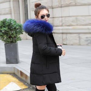 Ladies Winter Coat Artificial raccoon collar Thick Cotton Padded Lining