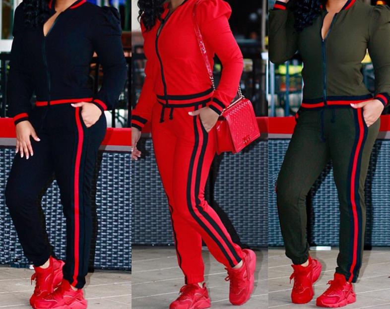 TWO PIECE Stripe jogger Women Sweatsuit