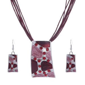 African Leather Chain Enamel Gem Jewelry Sets