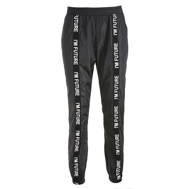 Women's Full Length Loose Elastic Waist Black Joggers