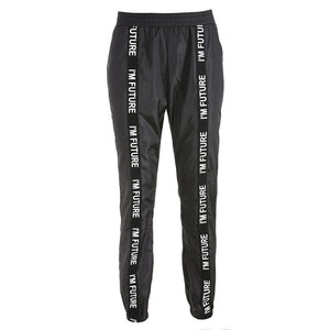 Women's Full Length Loose Elastic Waist Black Joggers