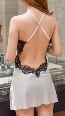 Women's Sexy Backless Lace Satin Night gown