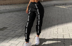 Women's Full Length Loose Elastic Waist Black Joggers