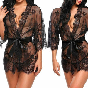 Women's Lace Lingerie with G-String Sexy Sheer Sleep Robe