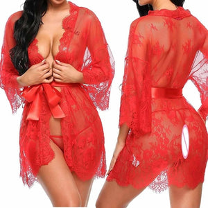 Women's Lace Lingerie with G-String Sexy Sheer Sleep Robe