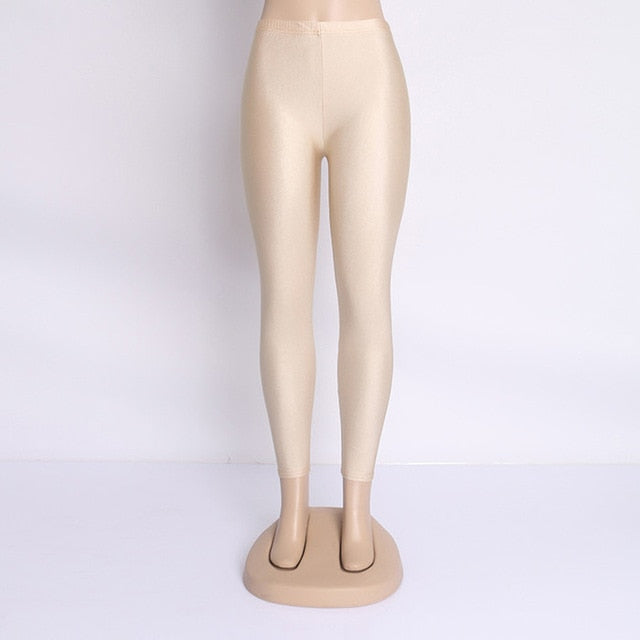 Women Solid Color Shinny Leggings