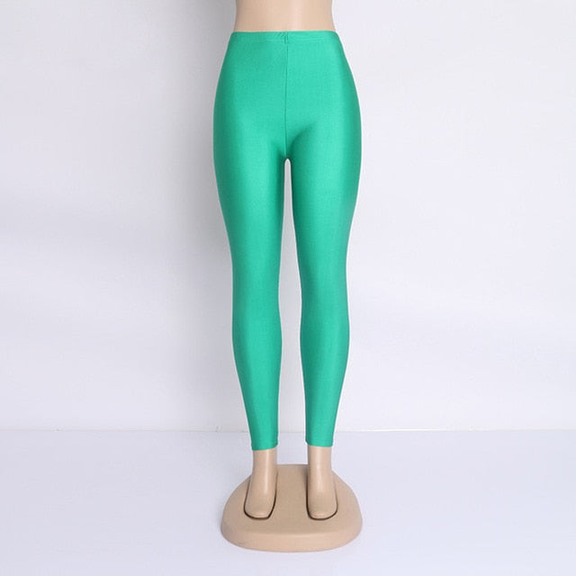 Women Solid Color Shinny Leggings
