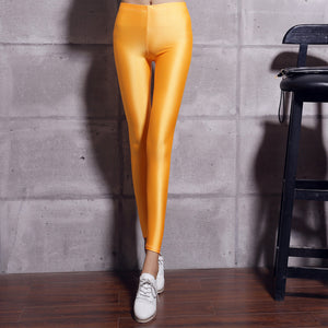Women Solid Color Shinny Leggings