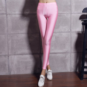 Women Solid Color Shinny Leggings