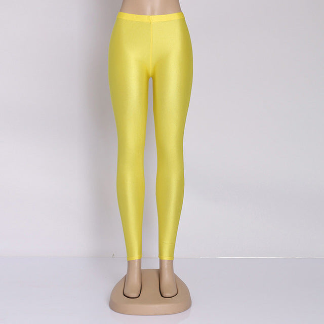 Women Solid Color Shinny Leggings