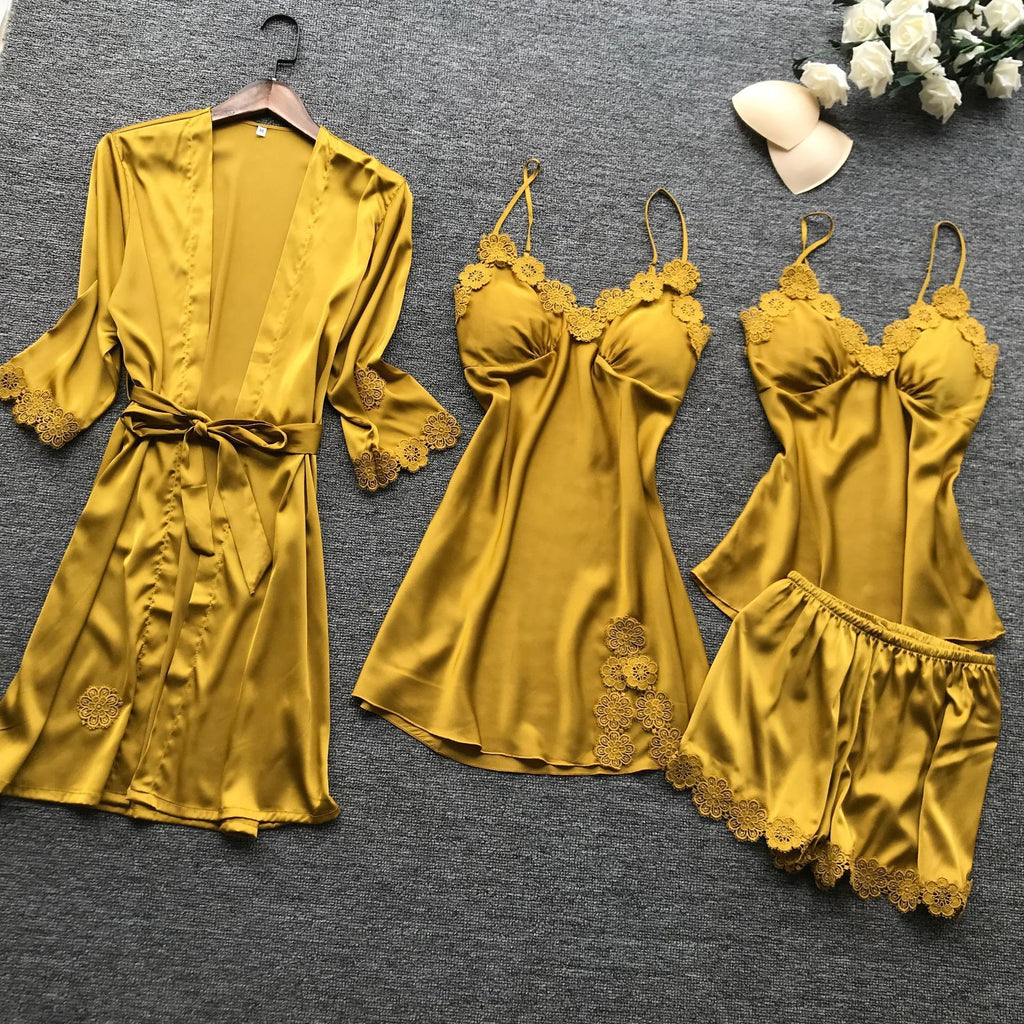 4 Piece Set Women's Lace Sleepwear lingerie