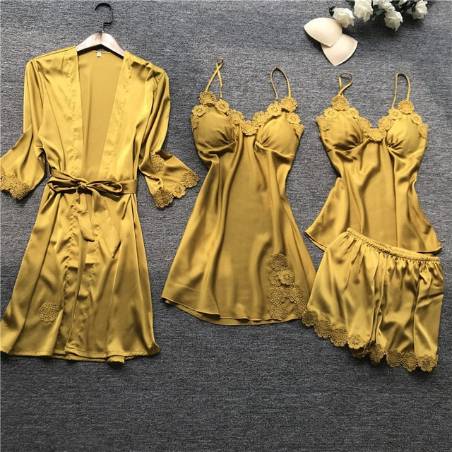 4 Piece Set Women's Lace Sleepwear lingerie