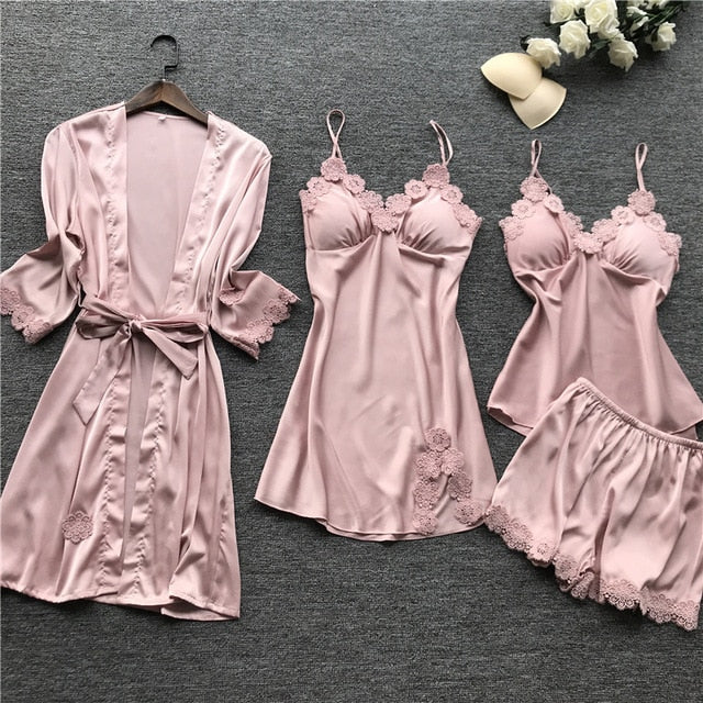 4 Piece Set Women's Lace Sleepwear lingerie