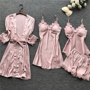 4 Piece Set Women's Lace Sleepwear lingerie