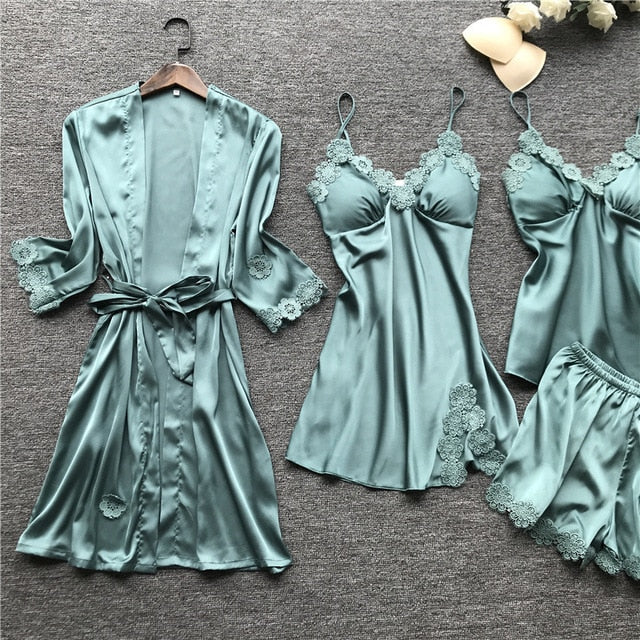 4 Piece Set Women's Lace Sleepwear lingerie