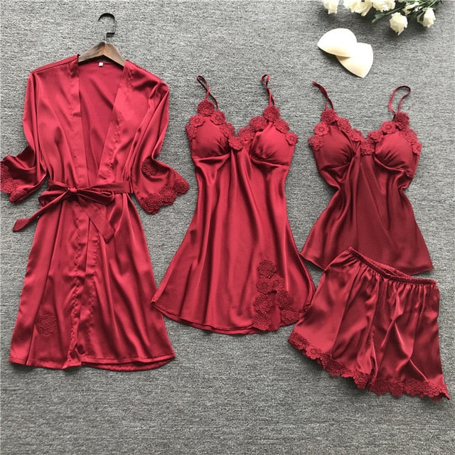 4 Piece Set Women's Lace Sleepwear lingerie