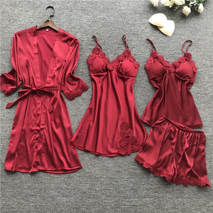 4 Piece Set Women's Lace Sleepwear lingerie